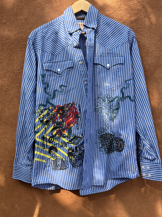 Screenprinted Collared Shirt ~ upcycled ~ Small