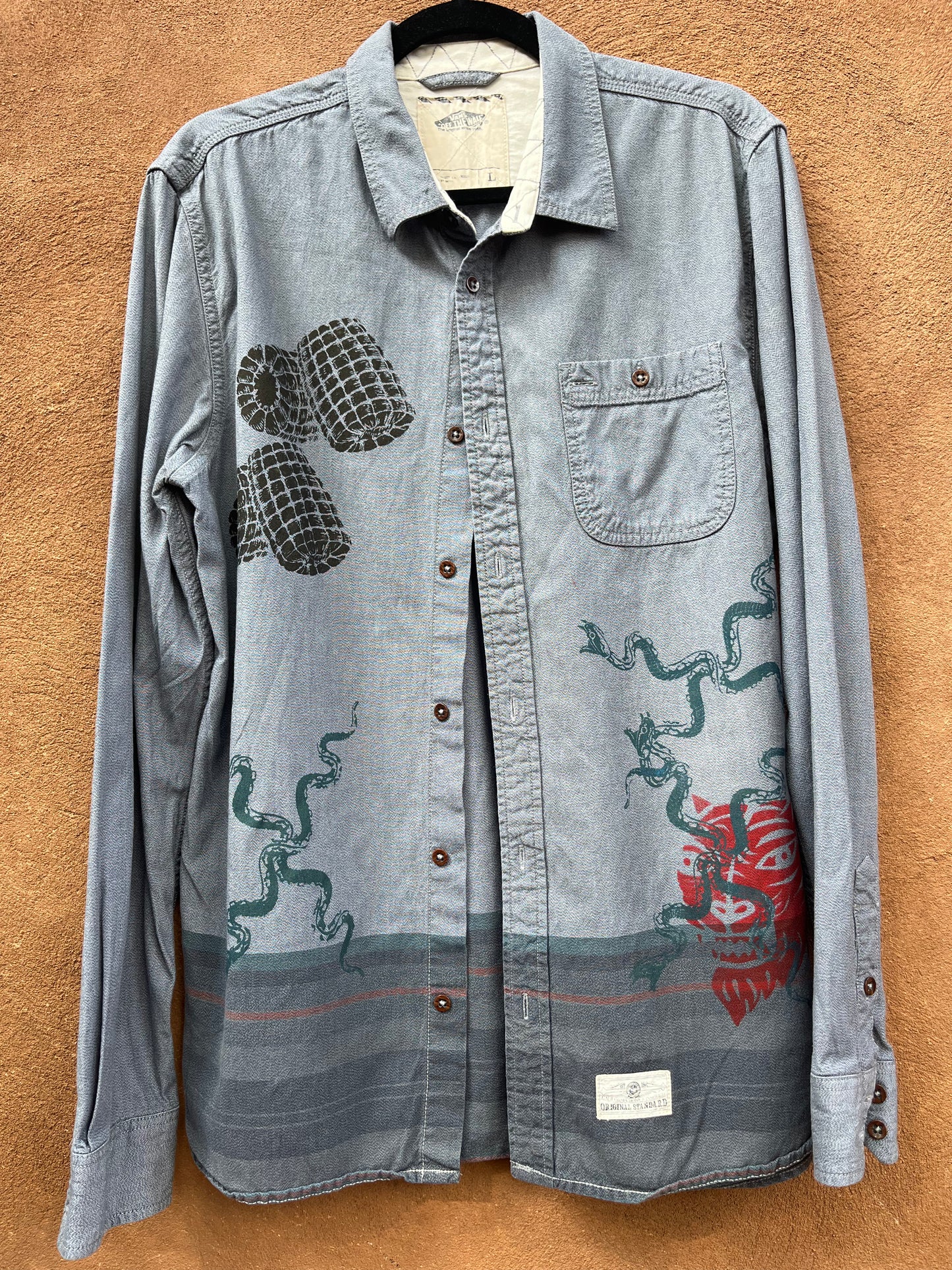 Screenprinted Collared Shirt ~ upcycled ~ Large