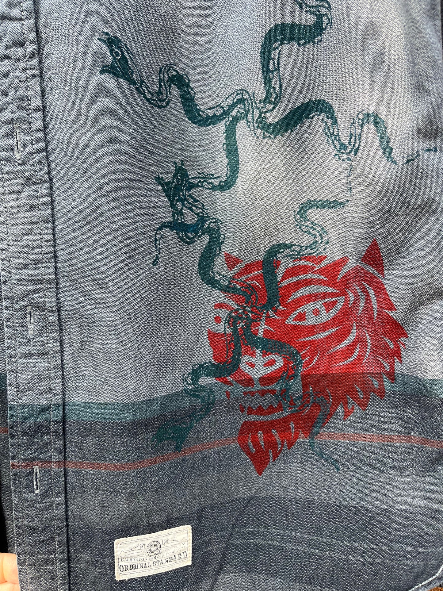 Screenprinted Collared Shirt ~ upcycled ~ Large