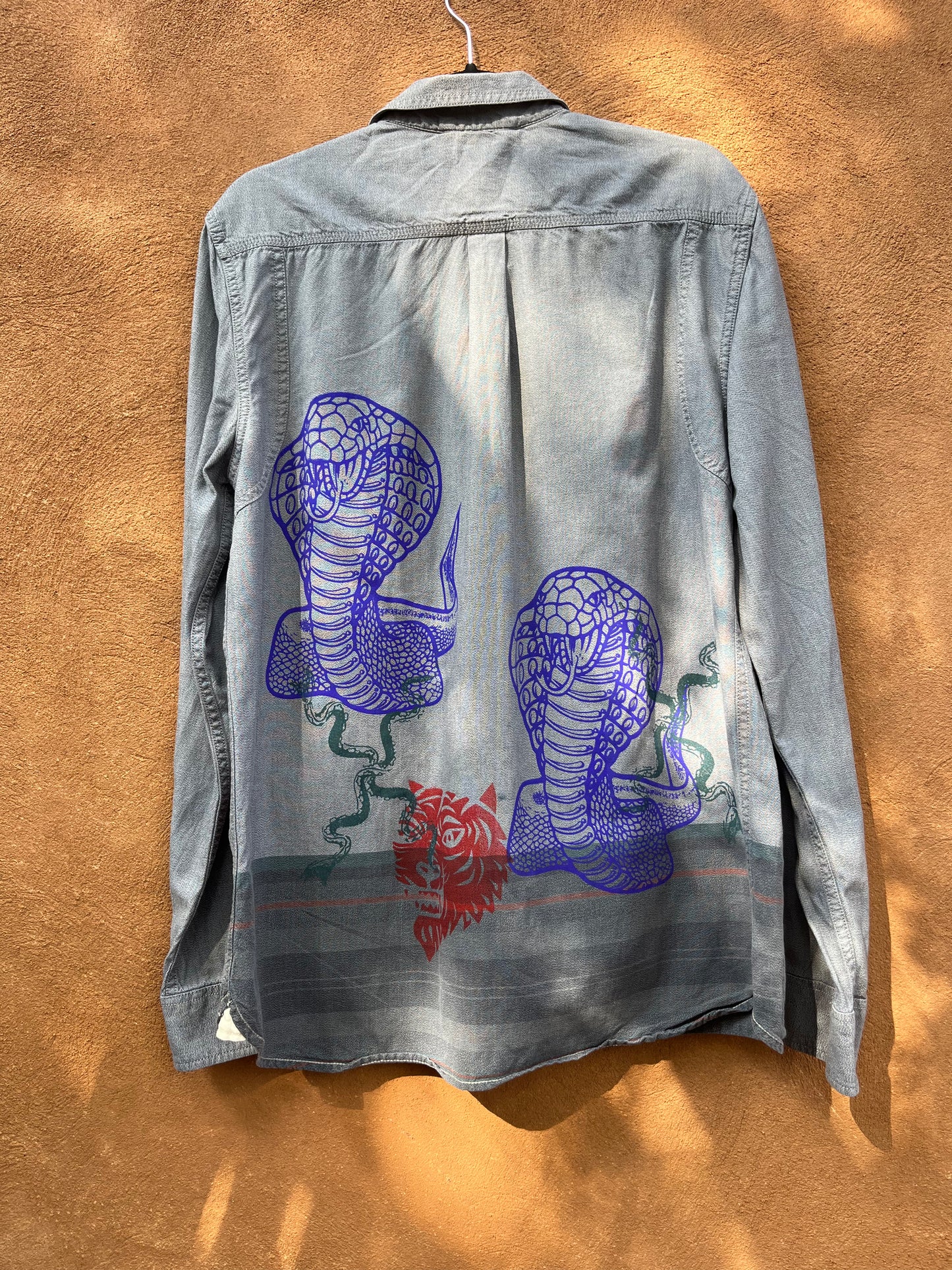 Screenprinted Collared Shirt ~ upcycled ~ Large