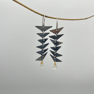 Triangle connected earrings ~ Moonstone and Sterling silver