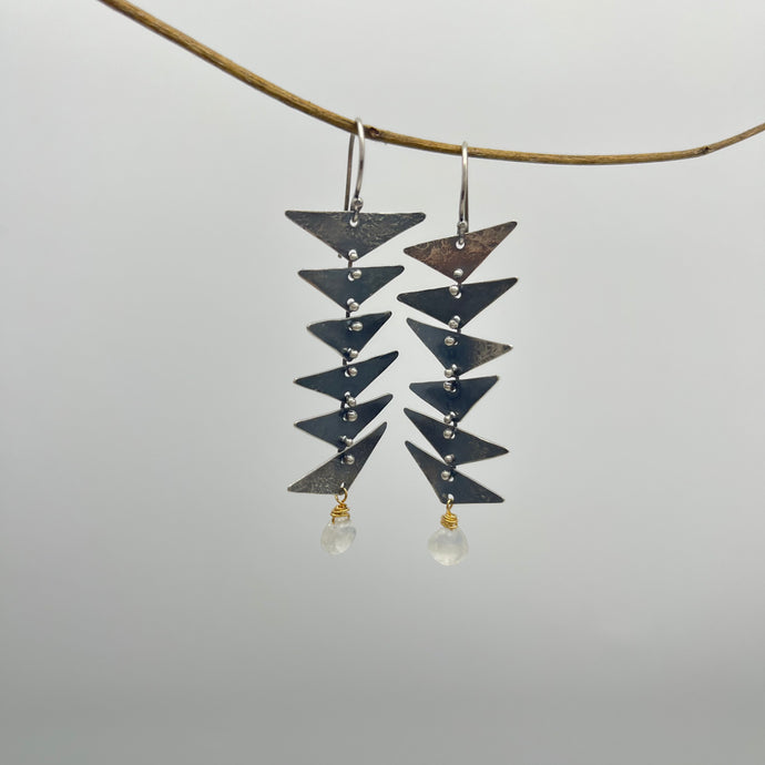 Triangle connected earrings ~ Moonstone and Sterling silver