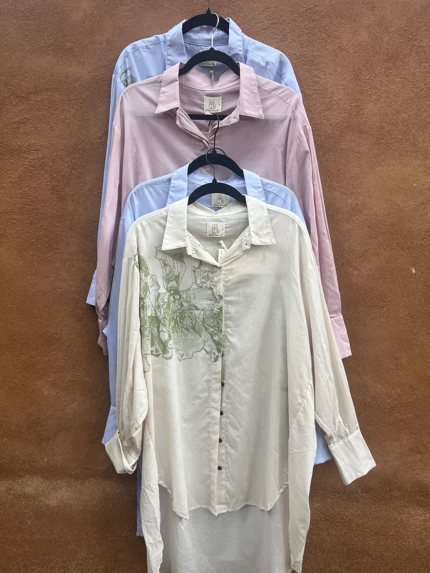 Long Sleeve Blouses - Andea Flower imprinted - Silk and Cotton Blend