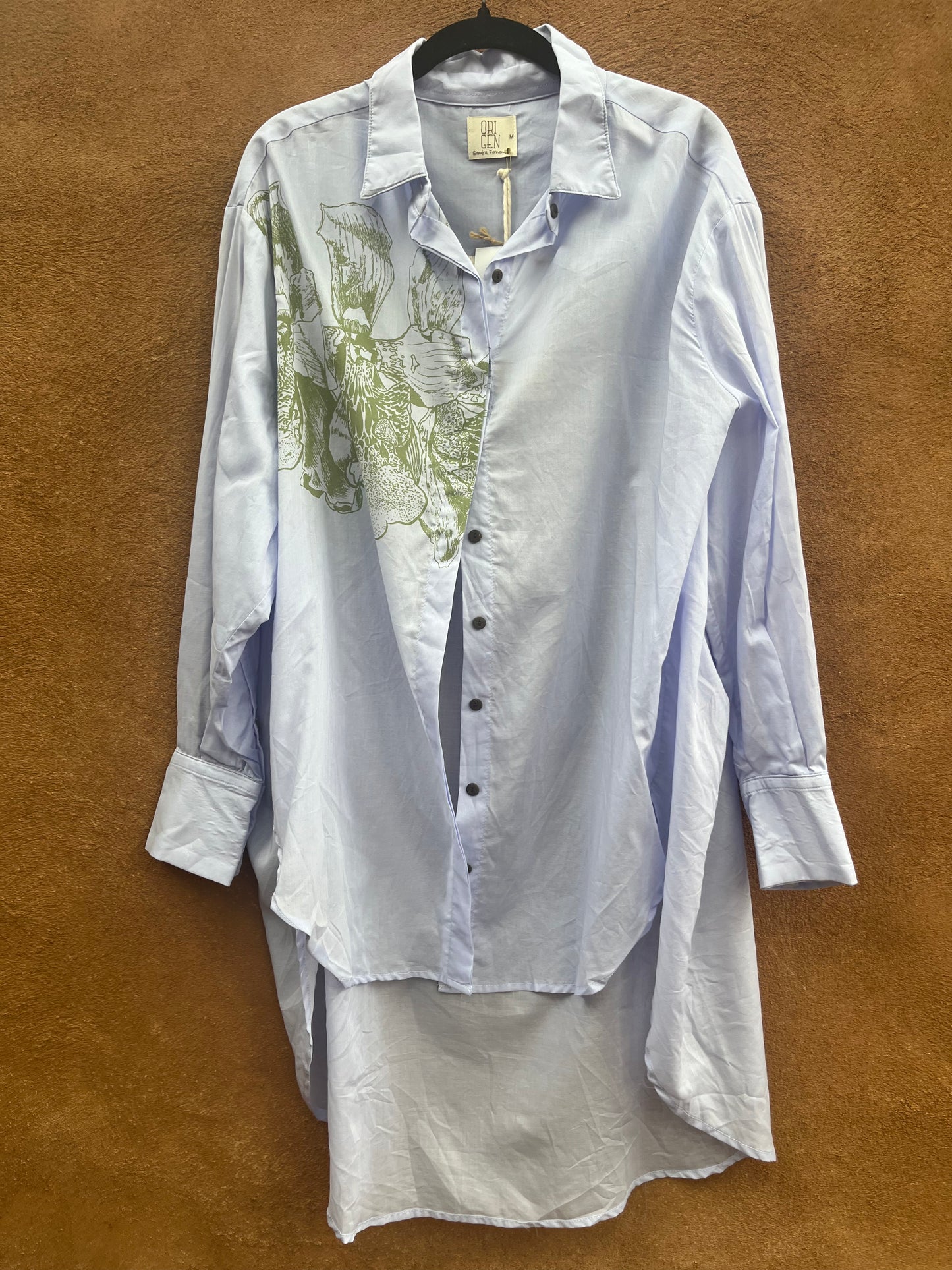 Long Sleeve Blouses - Andea Flower imprinted - Silk and Cotton Blend