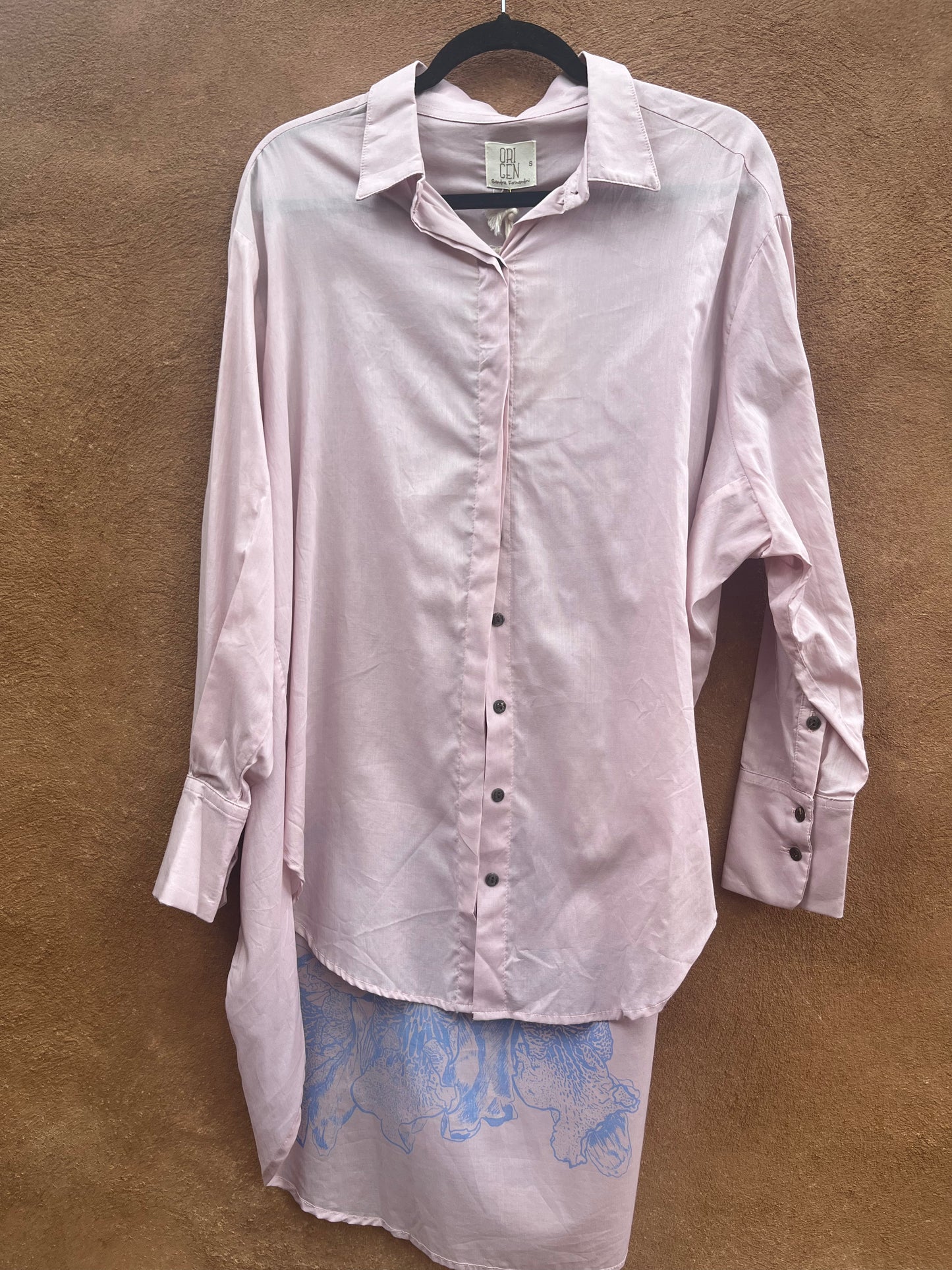 Long Sleeve Blouses - Andea Flower imprinted - Silk and Cotton Blend