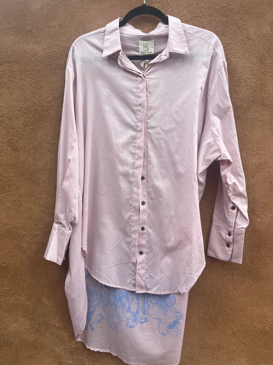 Long Sleeve Blouses - Andea Flower imprinted - Silk and Cotton Blend