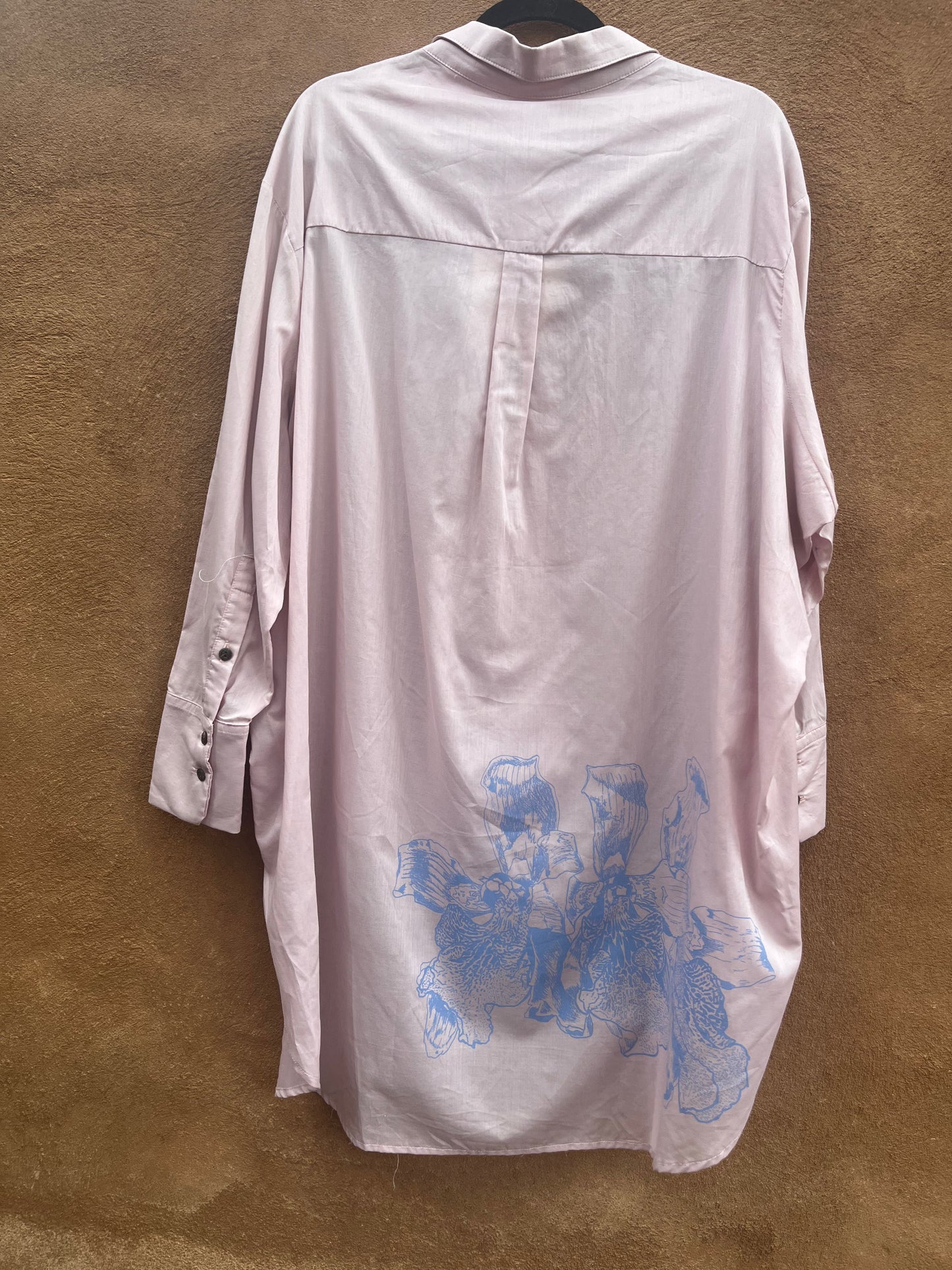 Long Sleeve Blouses - Andea Flower imprinted - Silk and Cotton Blend