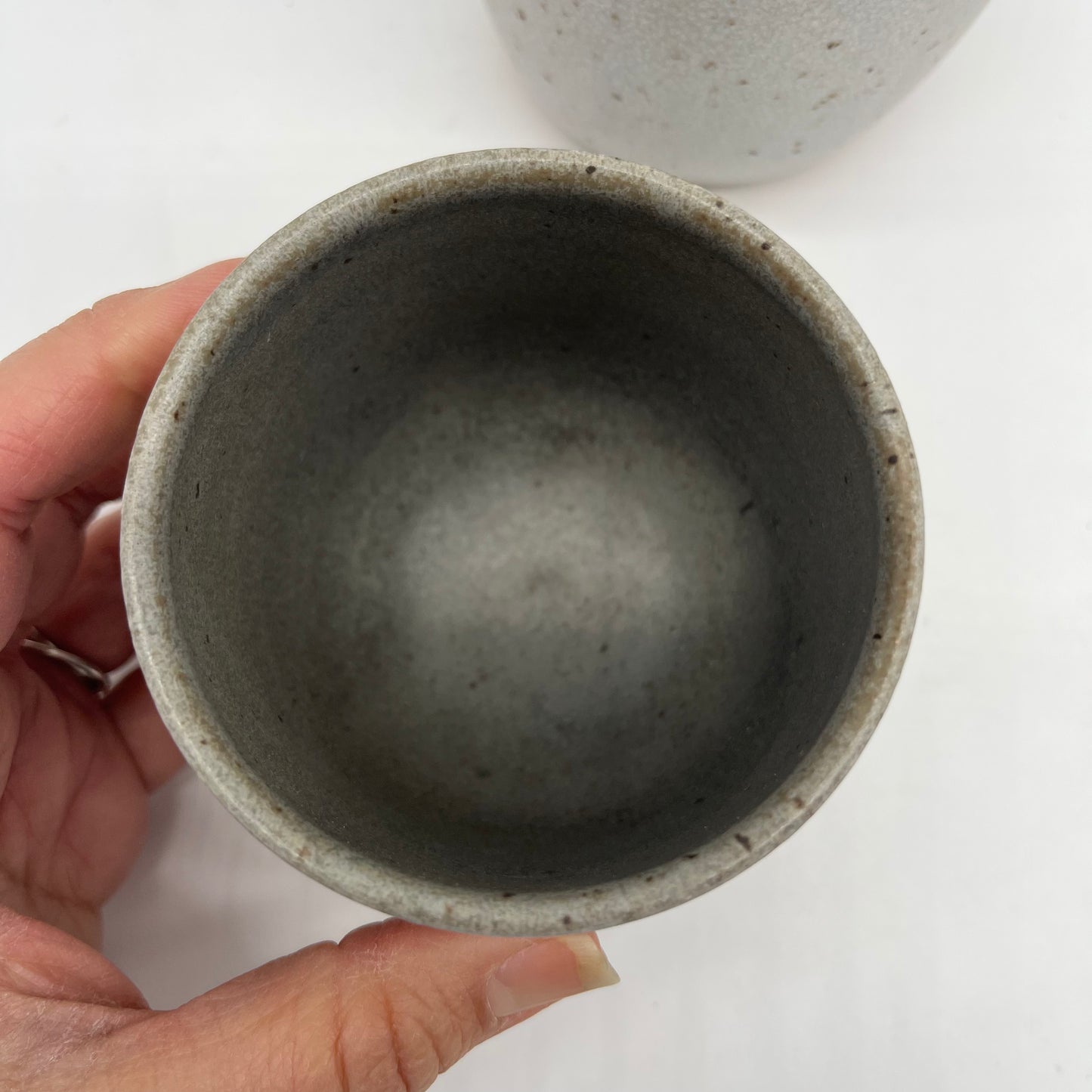 Cup ~ white matte ~ dusty green satin interior