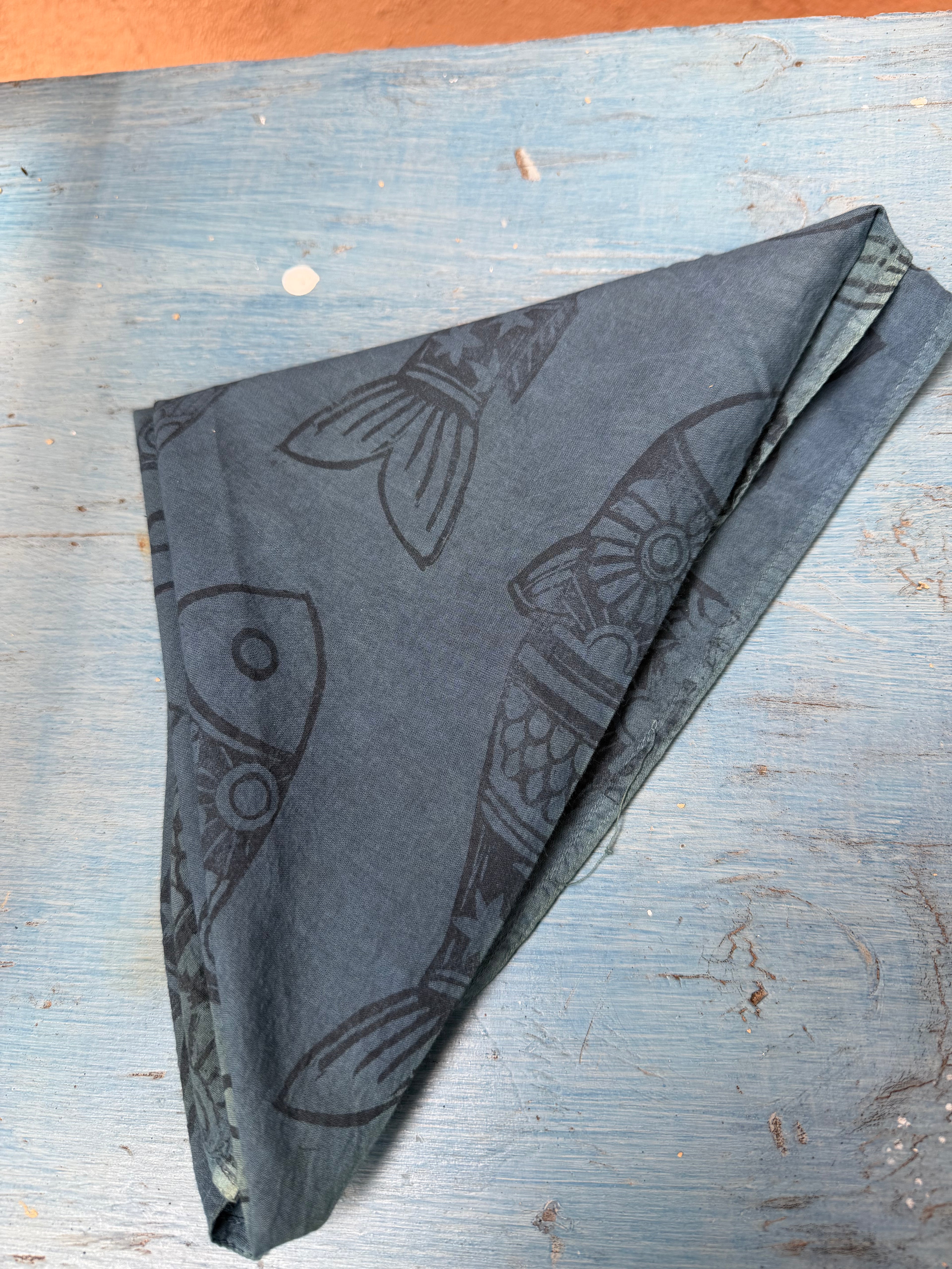 Fish • Hand-dyed bandana • blue