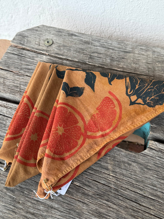 Hand-dyed bandana - brick ~ Oranges and vines