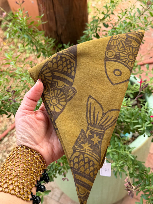 Fish • Hand-dyed bandana • Olive