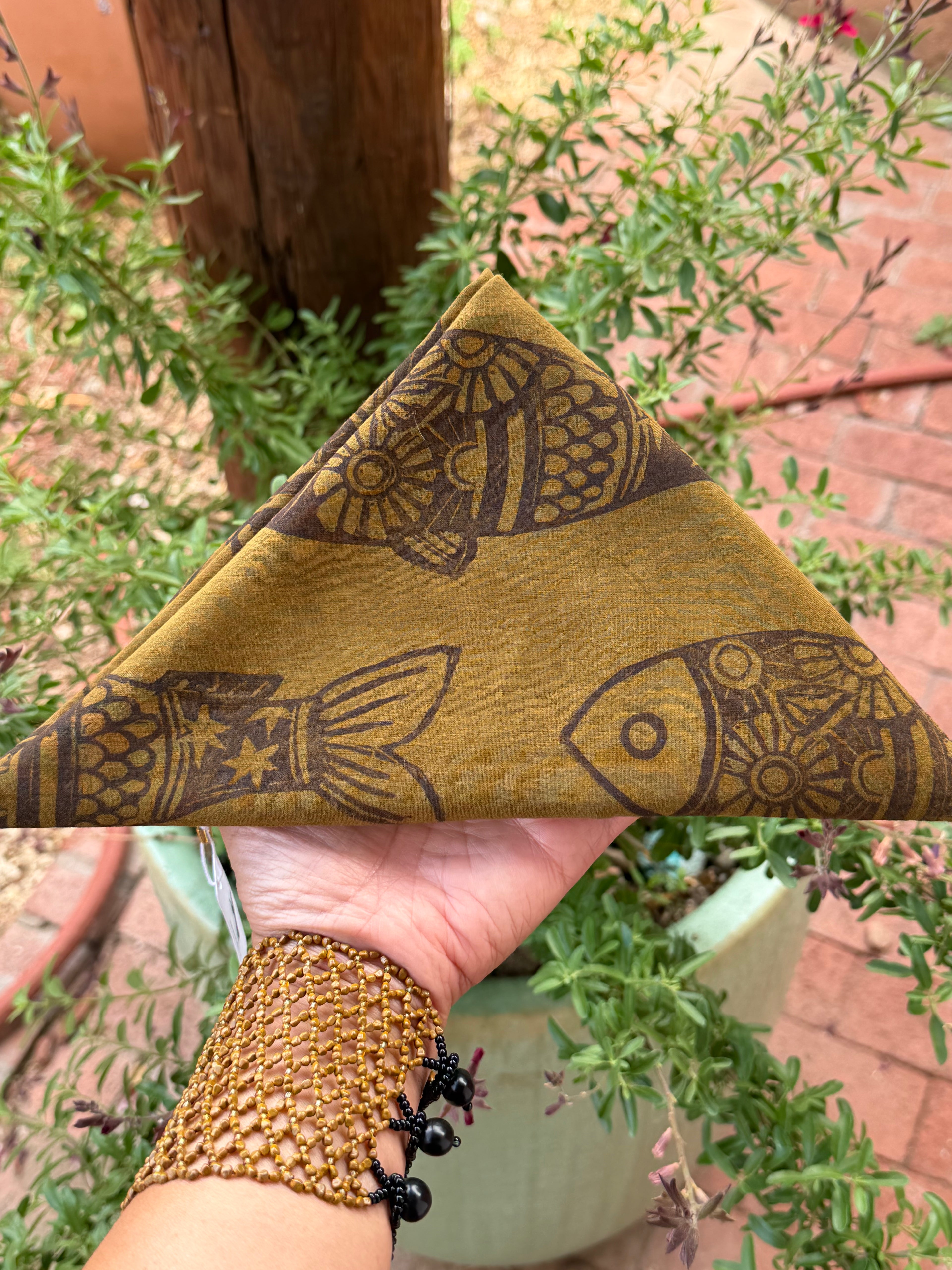 Fish • Hand-dyed bandana • Olive
