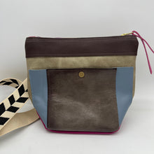 Load image into Gallery viewer, Crossbody Bag - Brown and Blues - Purple zippers
