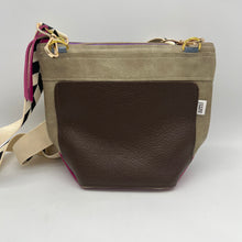 Load image into Gallery viewer, Crossbody Bag - Brown and Blues - Purple zippers
