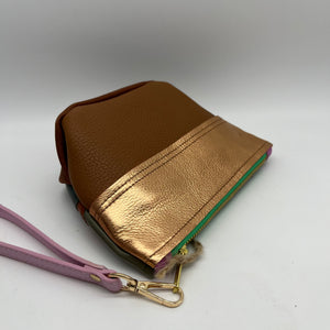 Leather wristlet zip - multicolored leather