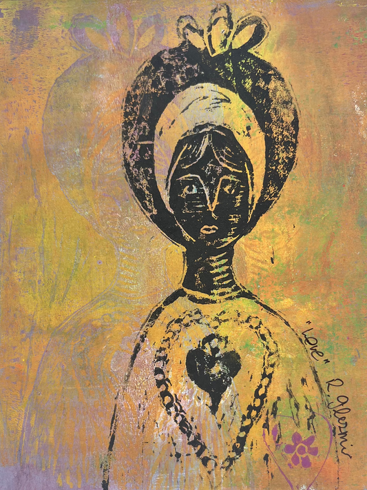 "Love" - Linocut Print 5x7 - Lavender