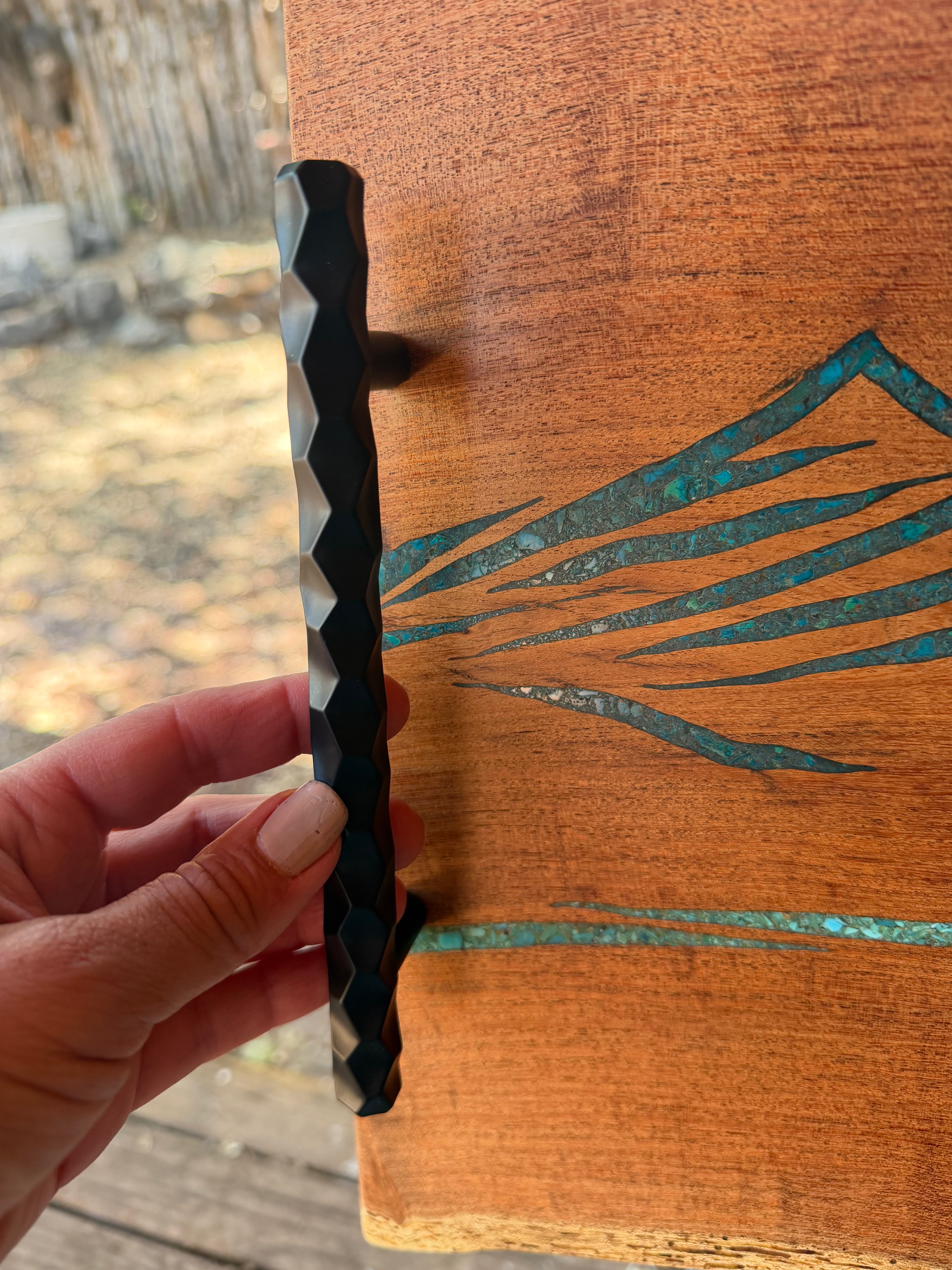 Live Edge Mesquite - with Kingman and Peruvian Turquoise inlay