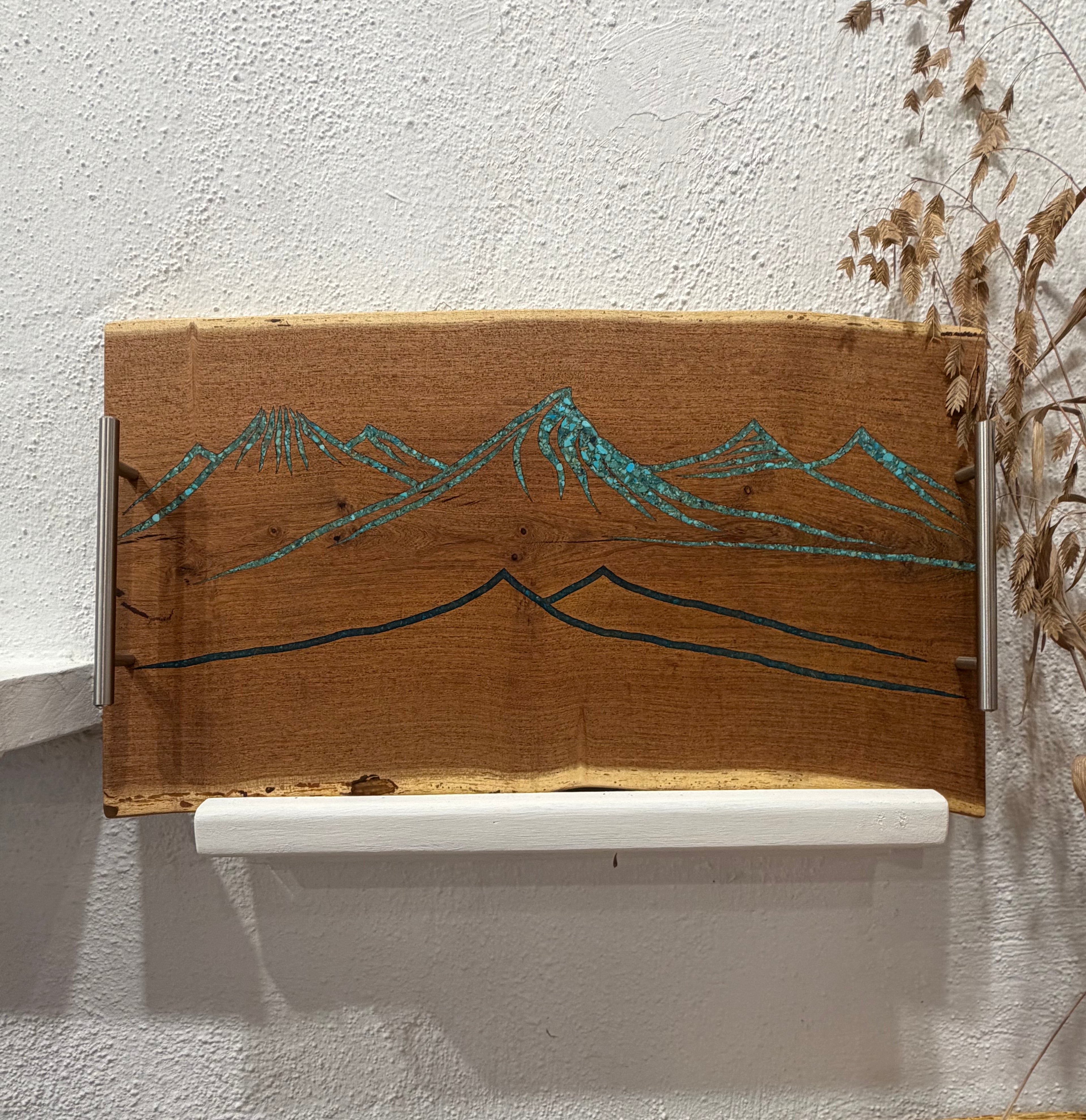 Live Edge Mesquite - with Kingman and Peruvian Turquoise inlay