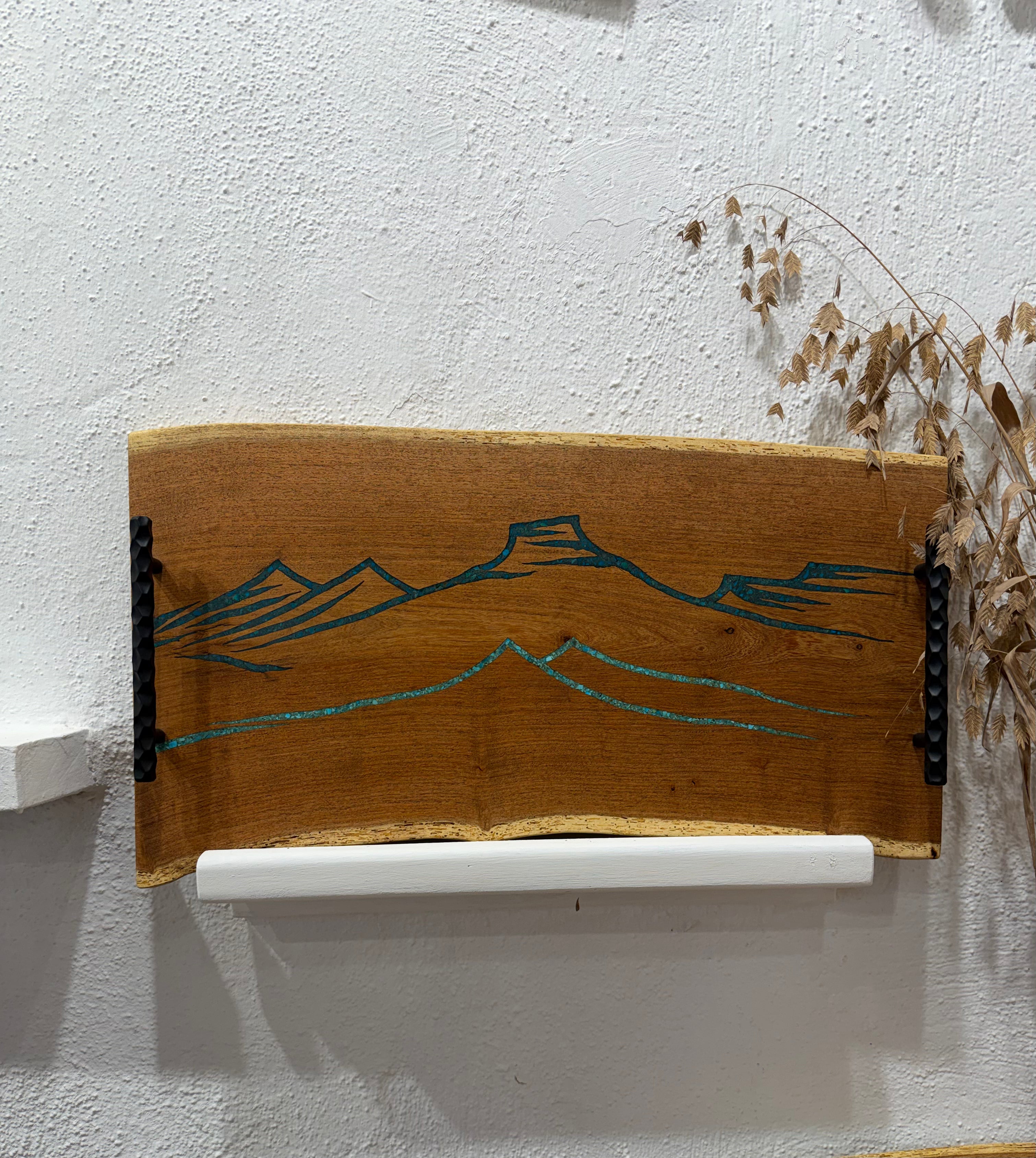 Live Edge Mesquite - with Kingman and Peruvian Turquoise inlay