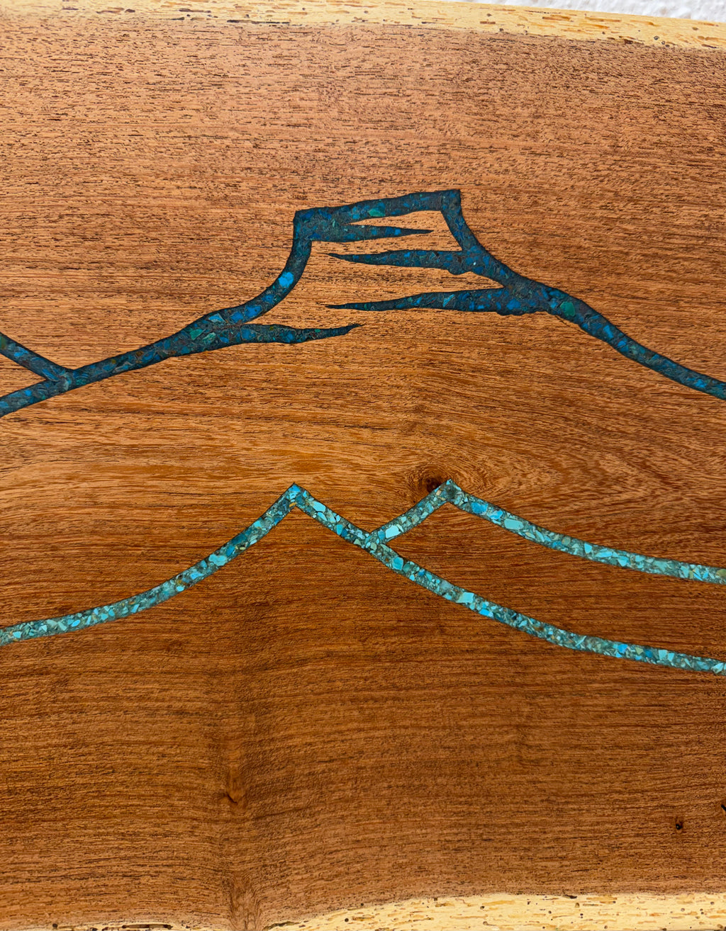 Live Edge Mesquite - with Kingman and Peruvian Turquoise inlay