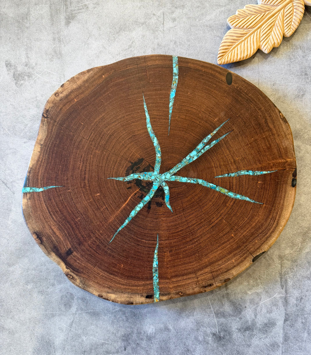 Serving Round Woodboard with Kingman Turquoise