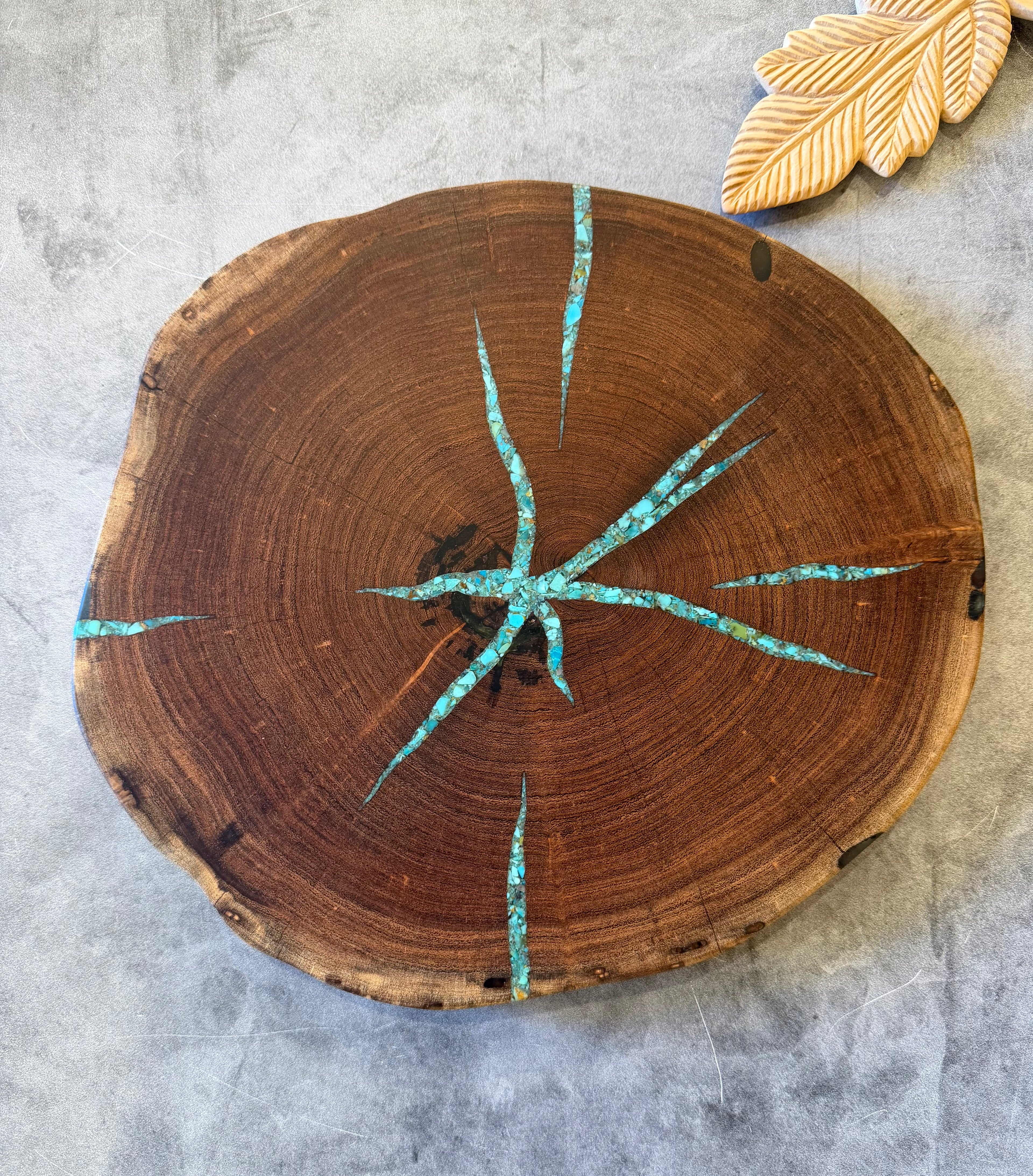 Serving Round Woodboard with Kingman Turquoise