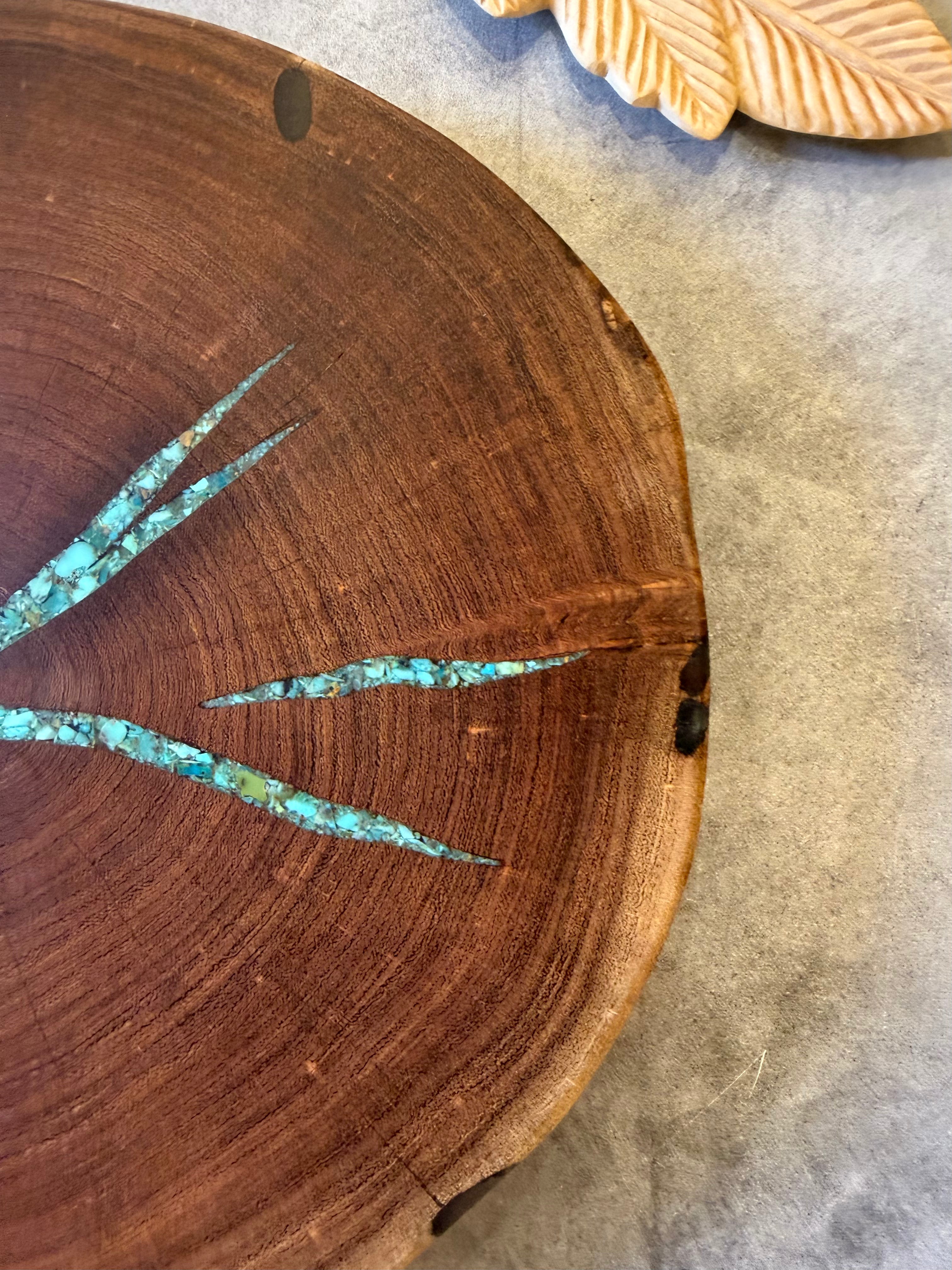 Serving Round Woodboard with Kingman Turquoise