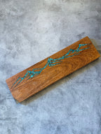 Knife block with Kingman turquoise inlaid ~ Mountains Design