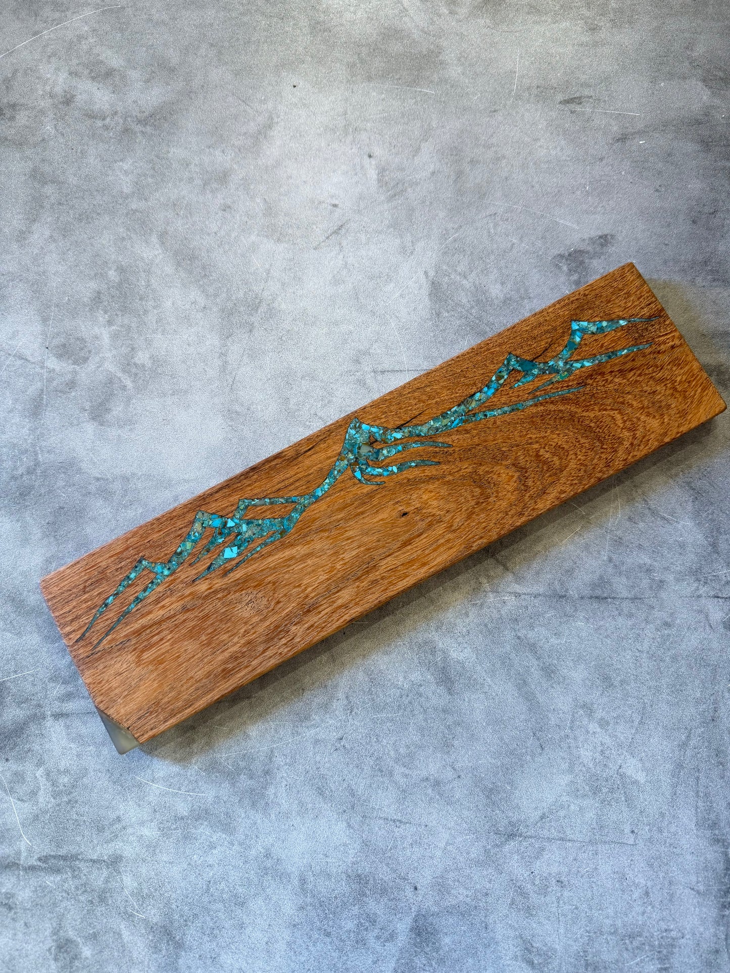 Knife block with Kingman turquoise inlaid ~ Mountains Design