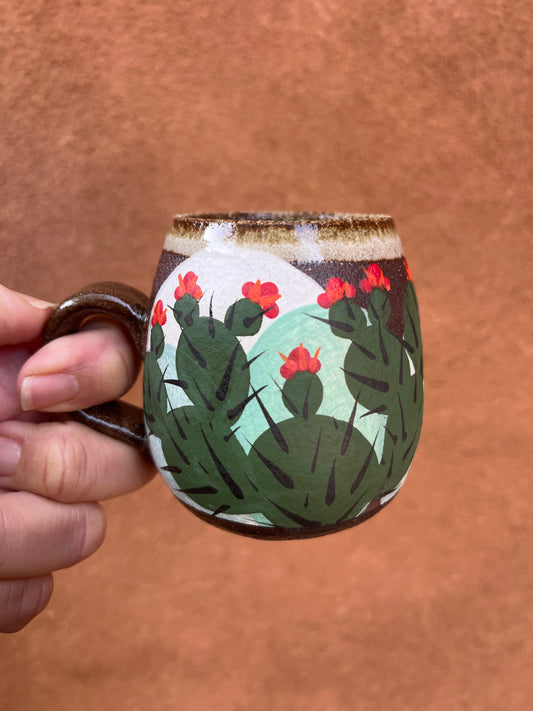 Stoneware espresso mugs ~ hand painted Prickly pear ~ 2 colors