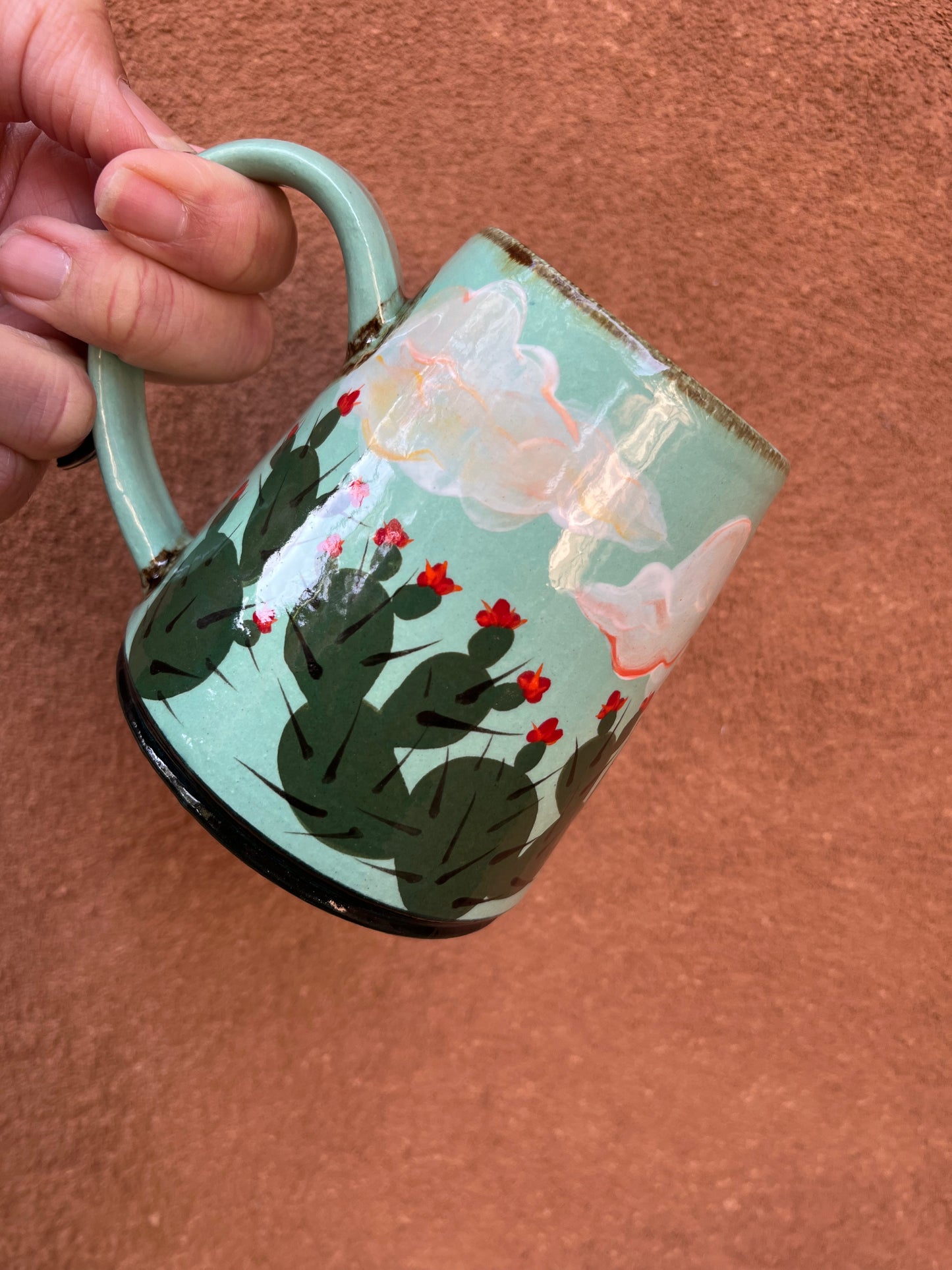 Stoneware mugs ~ hanpainted Yucca and cholla~ 3 colors