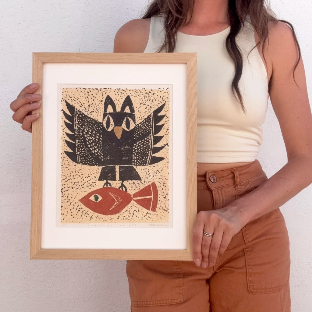 Catch of the day - linocut 8”x10”