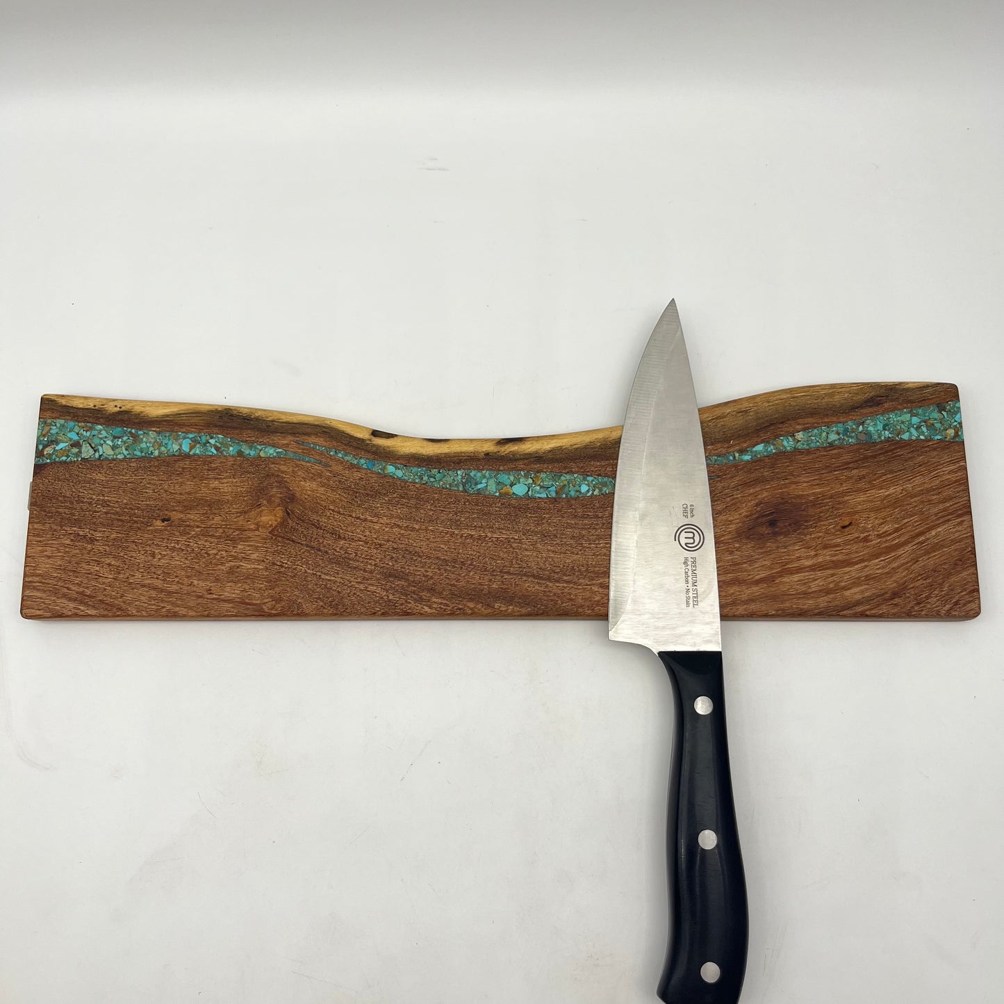 Knife block with Kingman turquoise inlaid