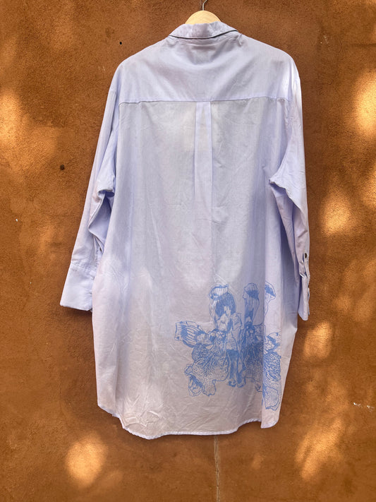 Long Sleeve Blouse- Andean Flower imprinted - Silk and Cotton Blend