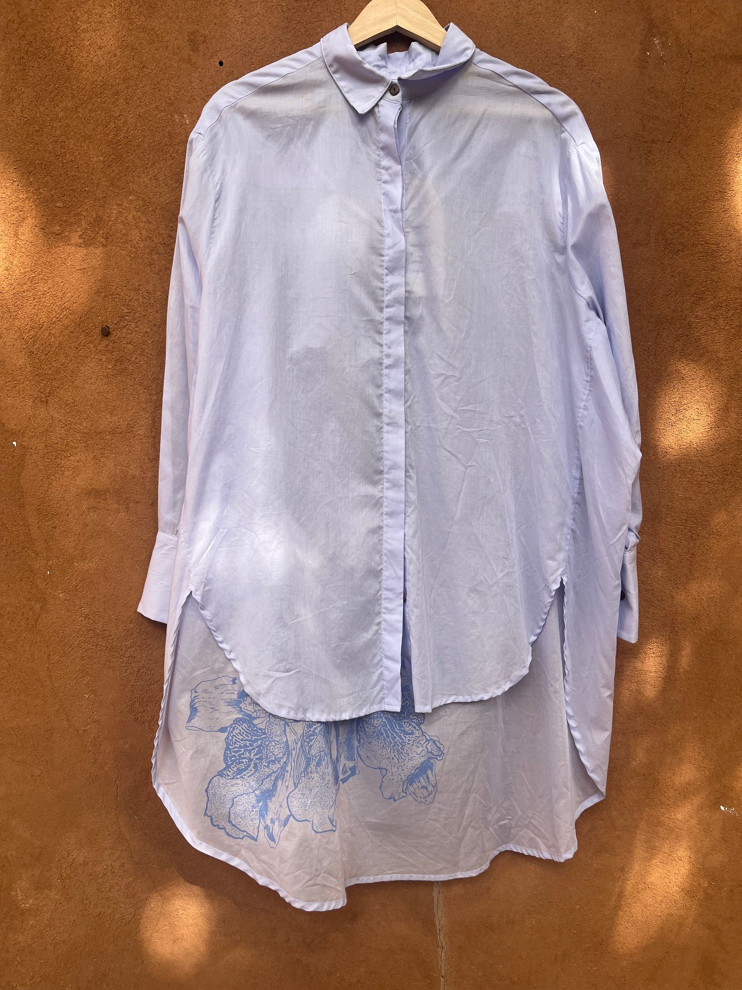 Long Sleeve Blouse- Andean Flower imprinted - Silk and Cotton Blend