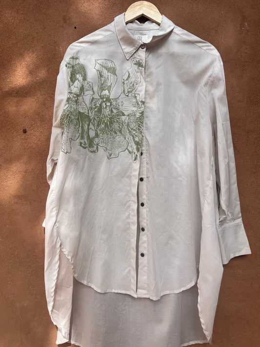 Long Sleeve Blouses - Andea Flower imprinted - Silk and Cotton Blend