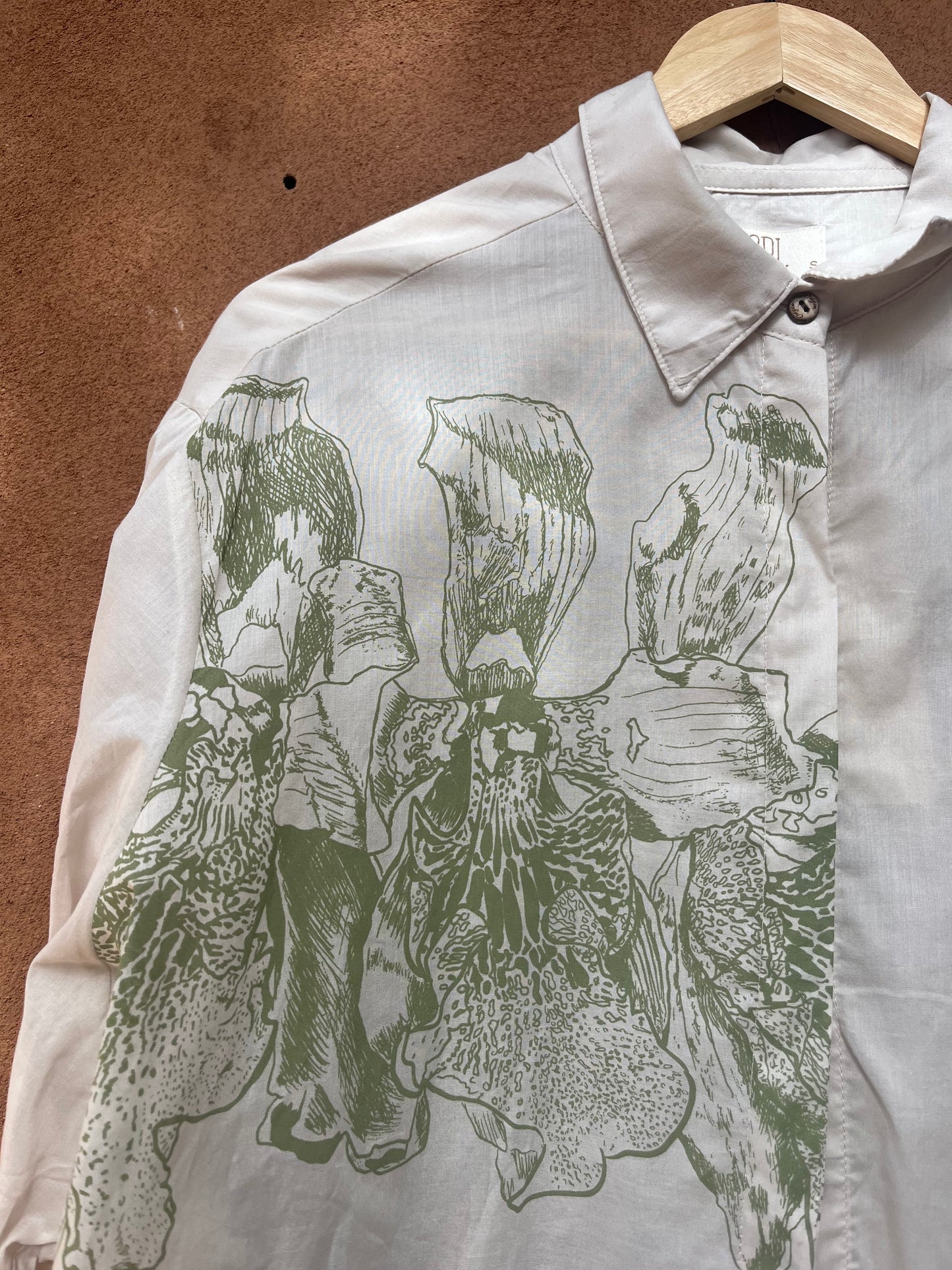 Long Sleeve Blouses - Andea Flower imprinted - Silk and Cotton Blend