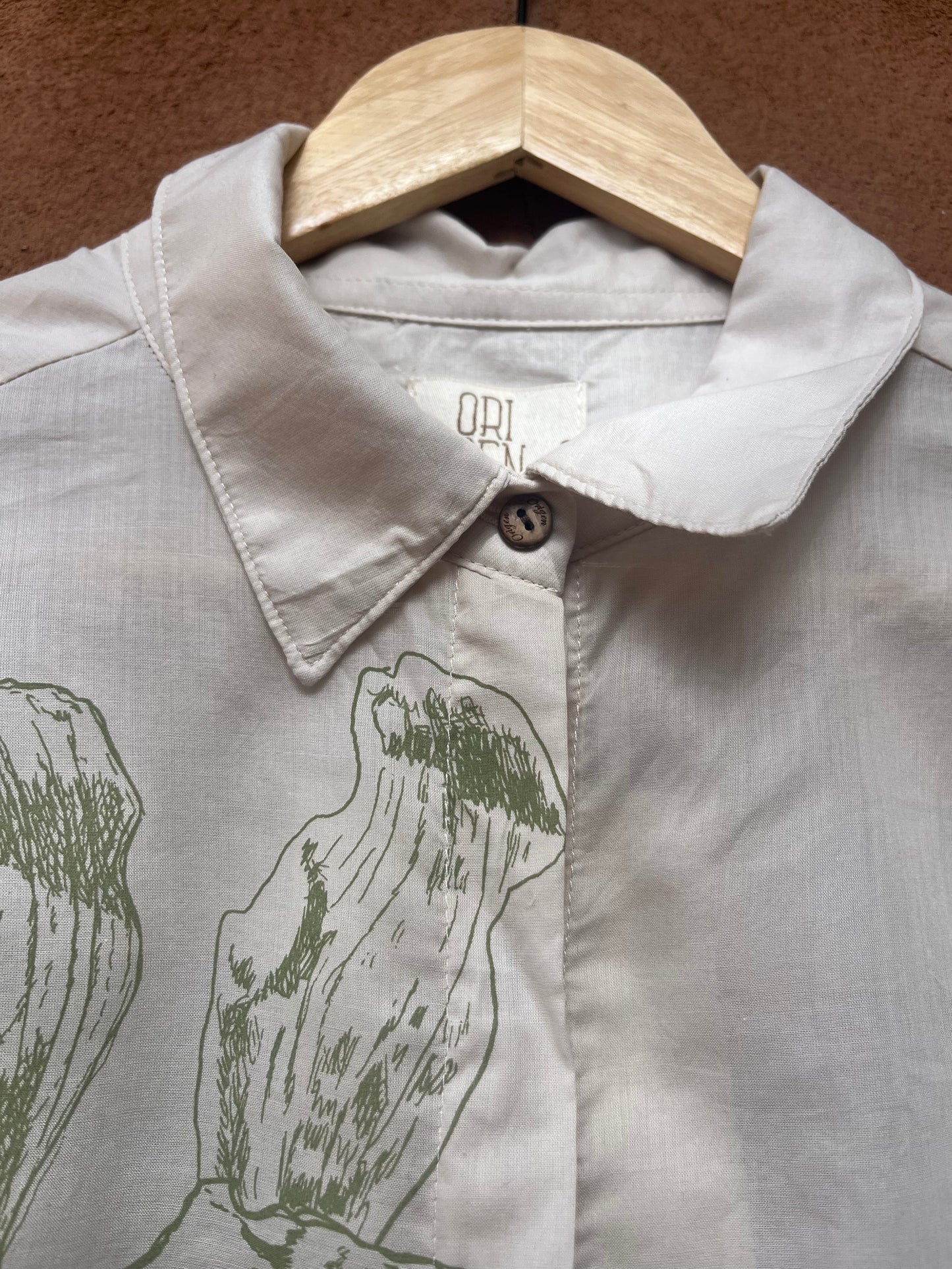 Long Sleeve Blouses - Andea Flower imprinted - Silk and Cotton Blend