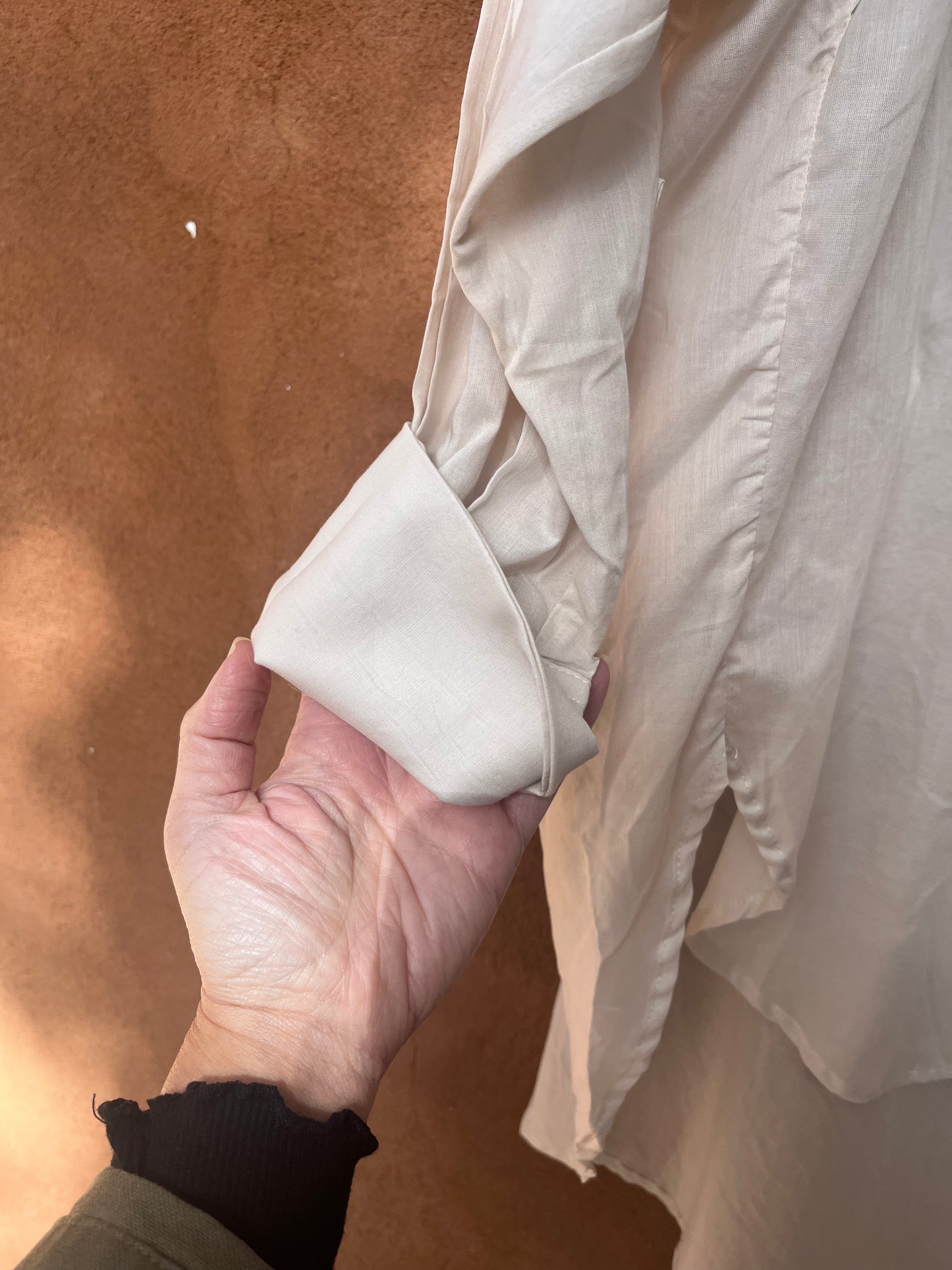 Long Sleeve Blouses - Andea Flower imprinted - Silk and Cotton Blend