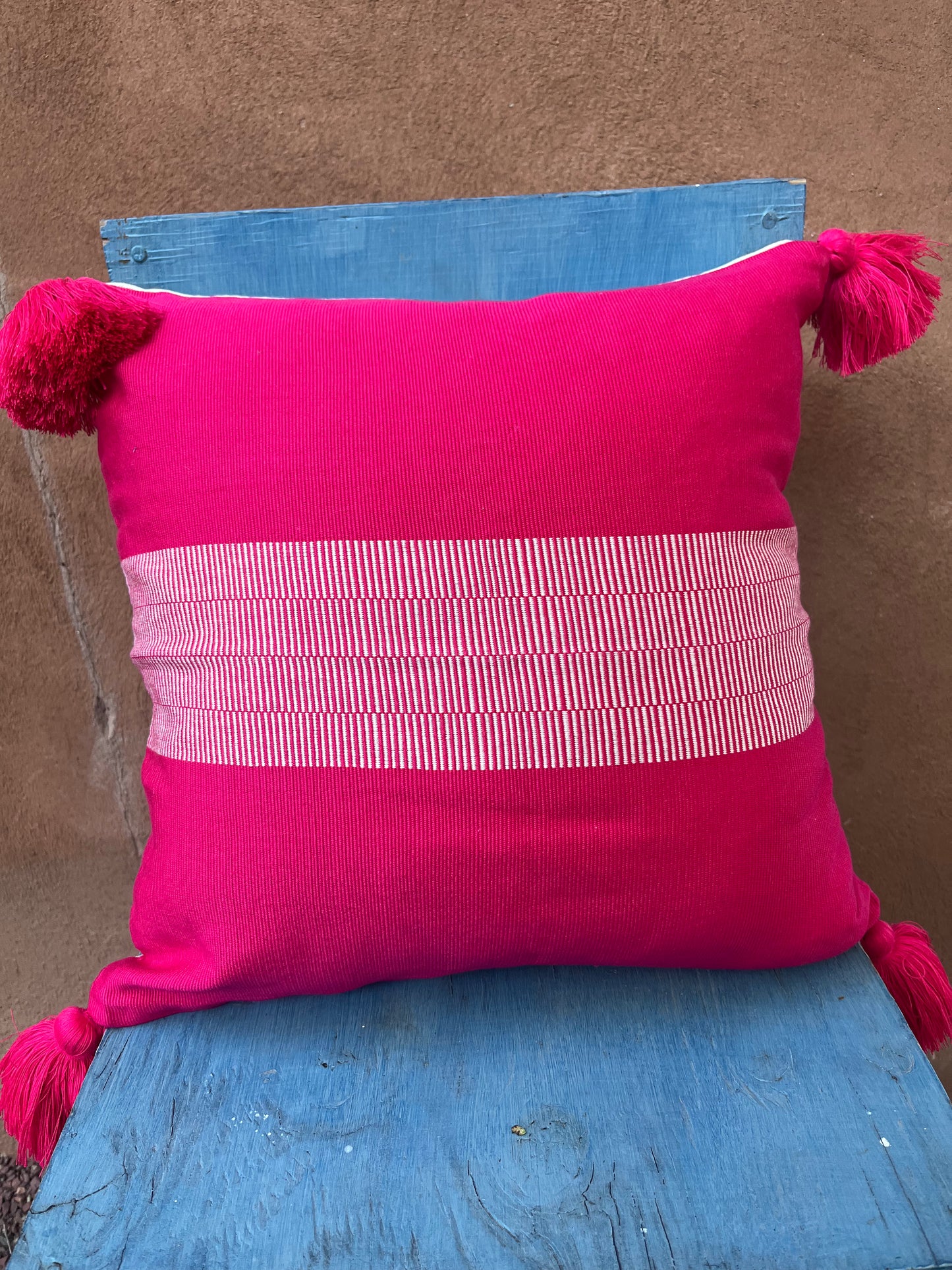 Square pillowcase pink and white - 18” x 18”