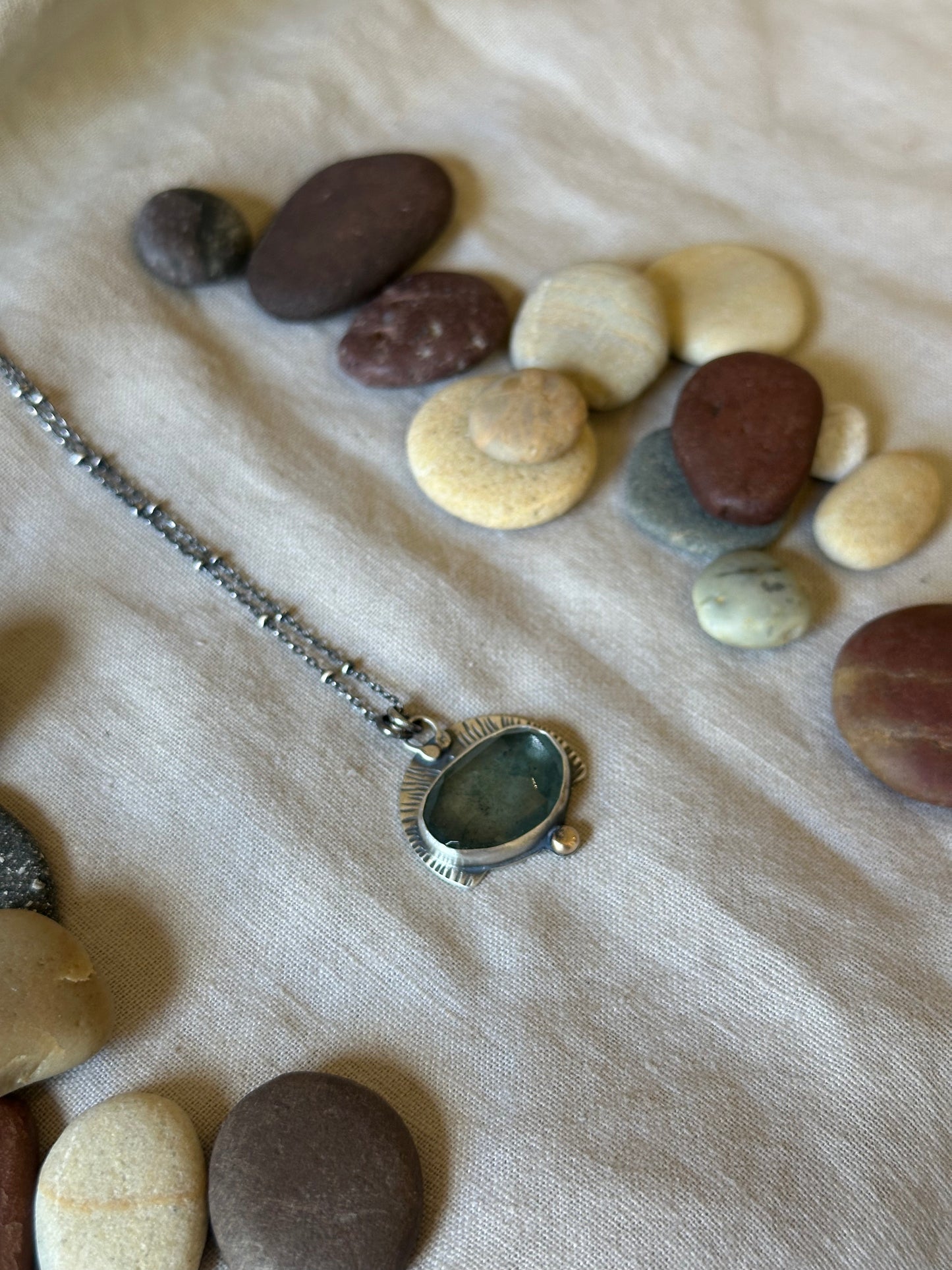 Moss Aquamarine & Sterling Silver and bronze ~ Necklace