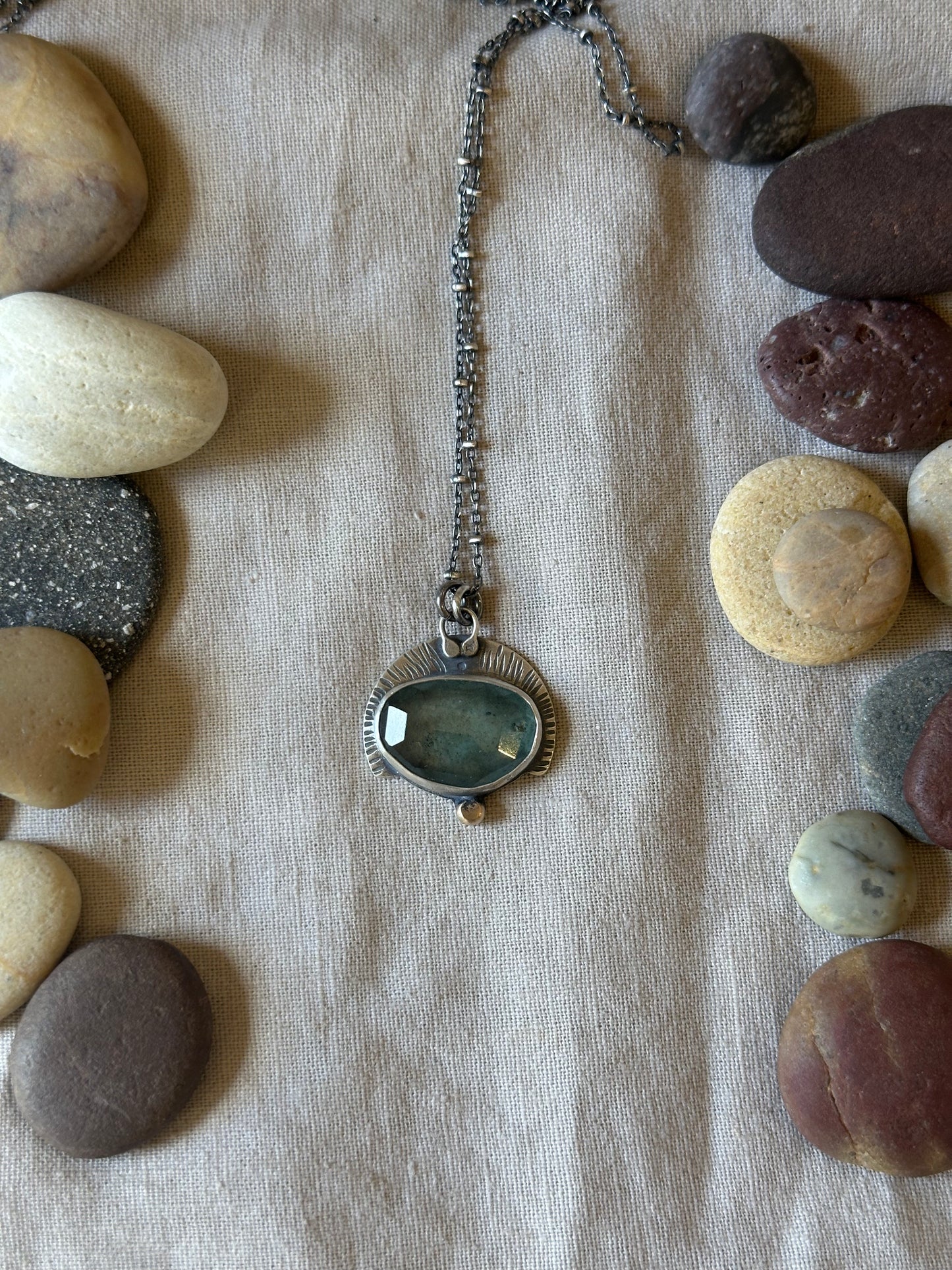Moss Aquamarine & Sterling Silver and bronze ~ Necklace