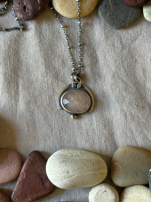 Rose quartz Stone Sunset Necklace ~ Sterling Silver and bronze