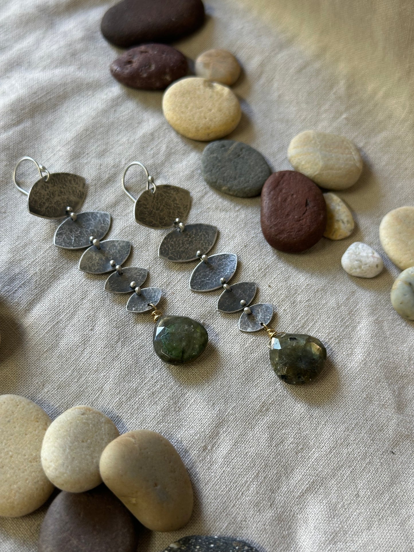 Labradorite ~ Connected dangle earrings ~ sterling silver