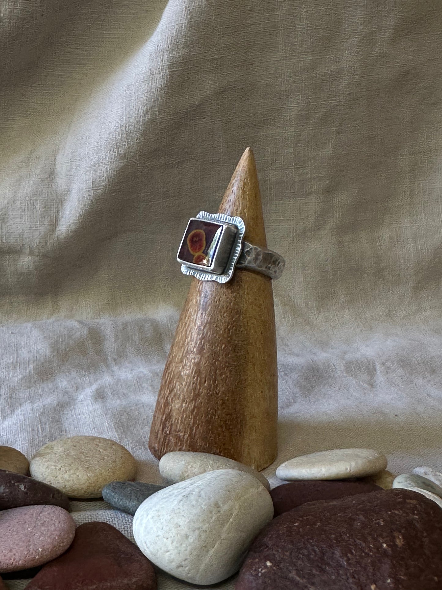 Sterling Silver Ring ~ Morrocan Red Seam Agate ~ 6.75