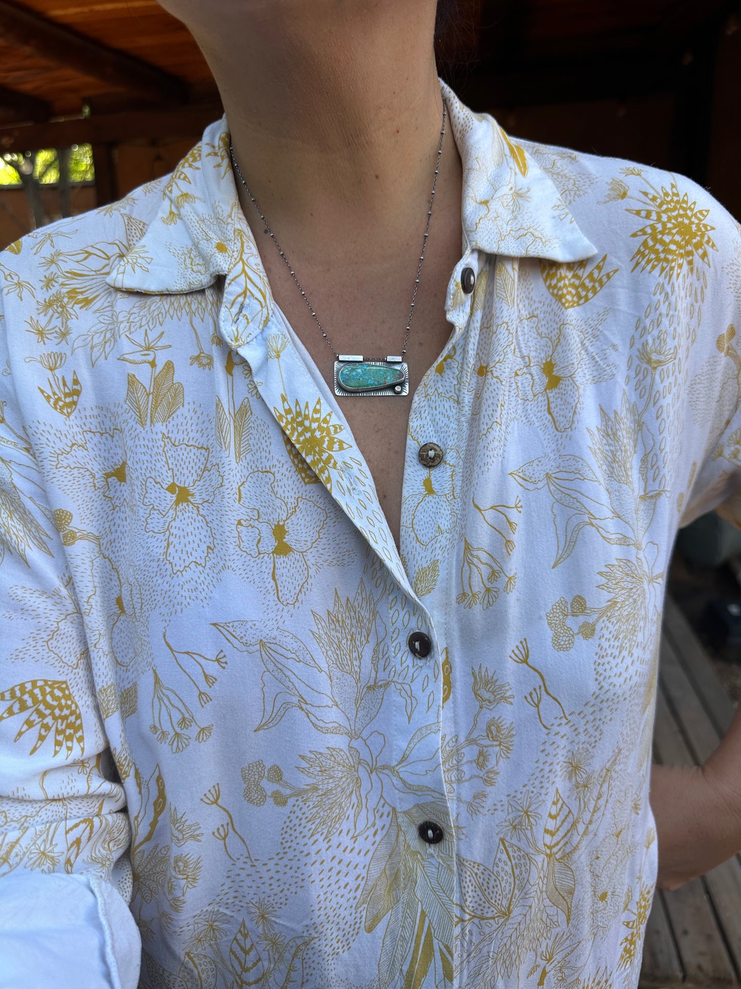 Statement Necklace ~ Kingman Turquoise Necklace ~ sterling silver & bronze dot