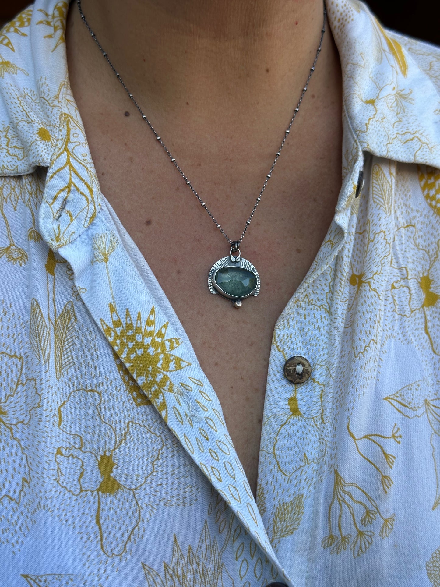 Moss Aquamarine & Sterling Silver and bronze ~ Necklace