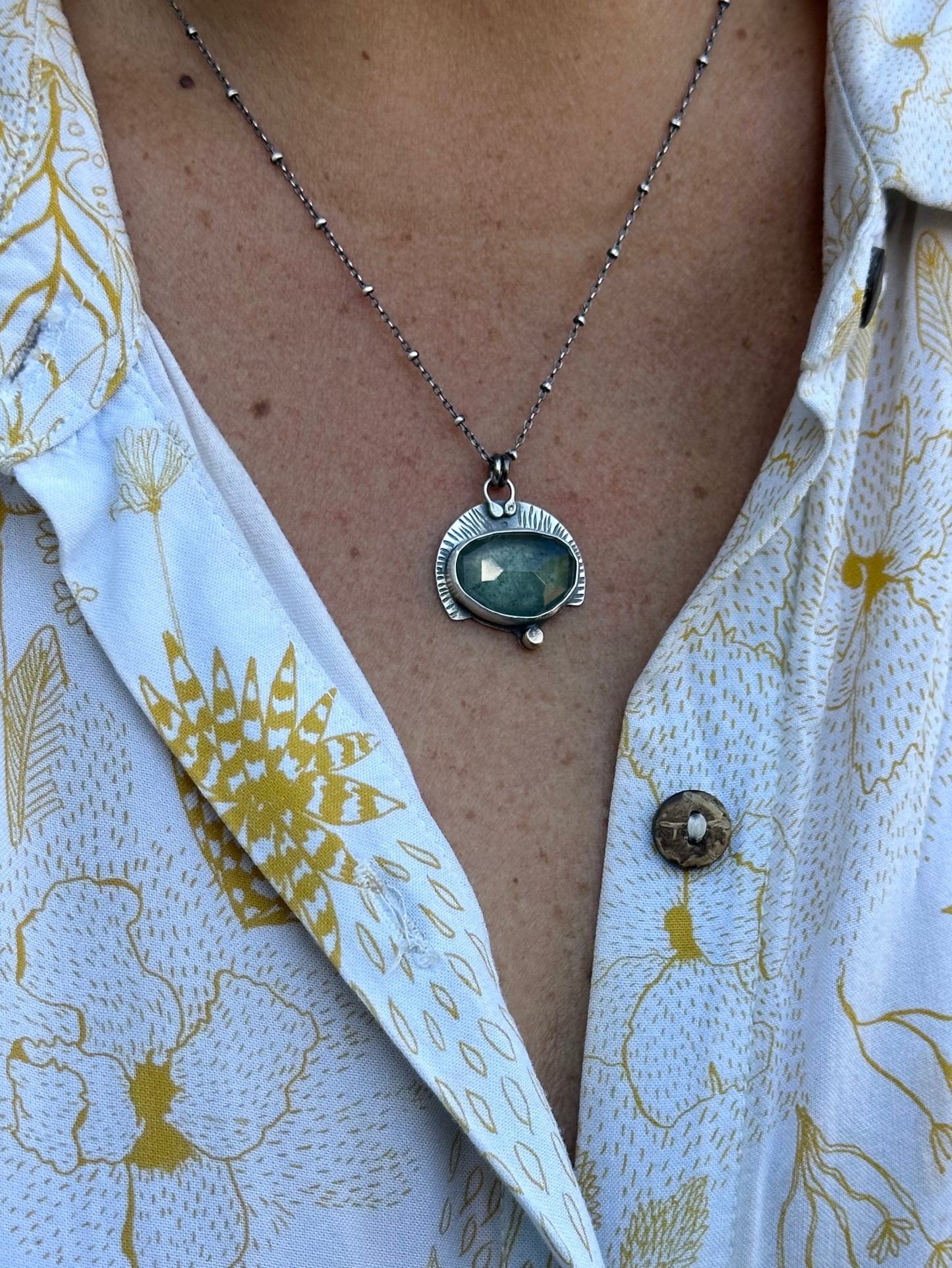 Moss Aquamarine & Sterling Silver and bronze ~ Necklace