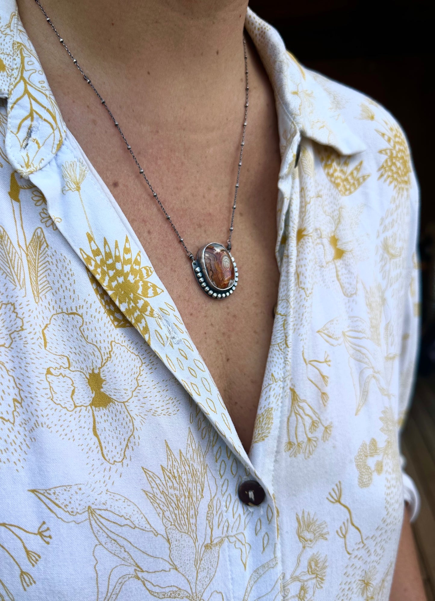 Crazy Lace Agate Amulet Necklace