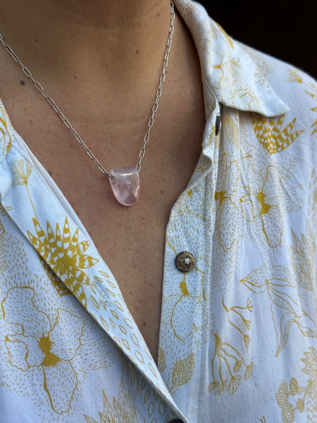 Pierced Rose Quartz Pendant Necklace - Rose Quartz